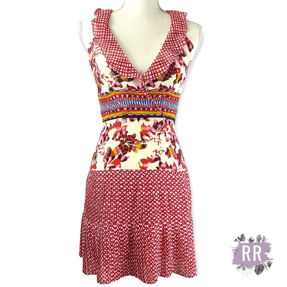 SALONI Floral Mix Print Silk Ruffle Dress - Picture 1 of 7